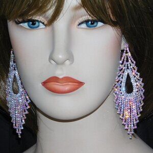 AB Silver Crystal Rhinestone chandelier bridal Party Dangle Drop Earring 5763